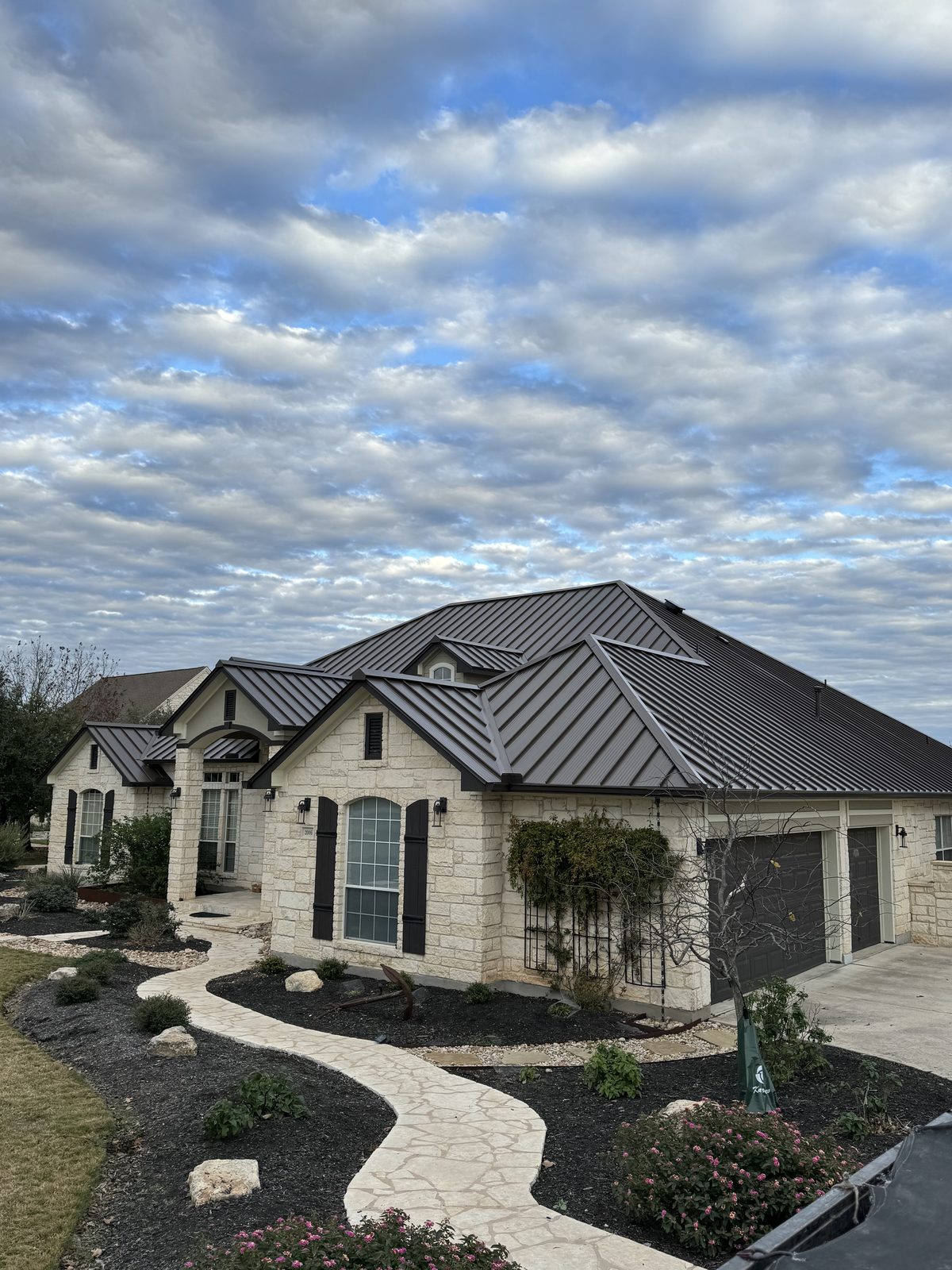 Standing seam metal roof on a San Antonio home by Sky Metal Roofing